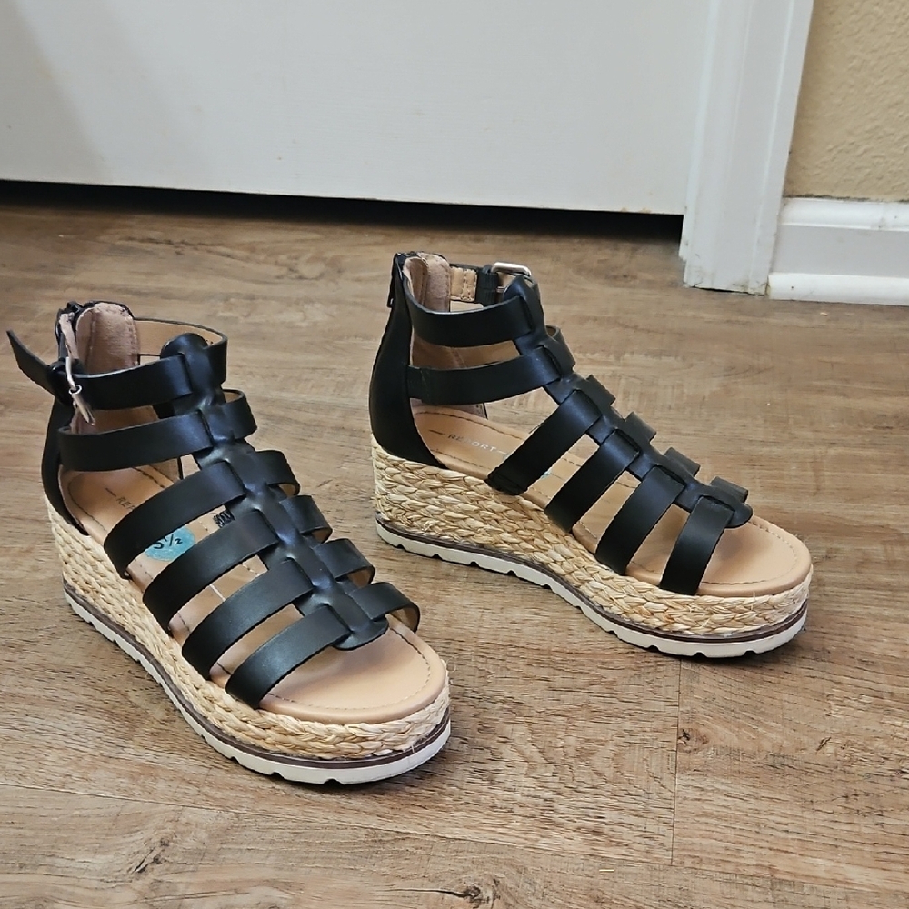 Black Wedge Sandals